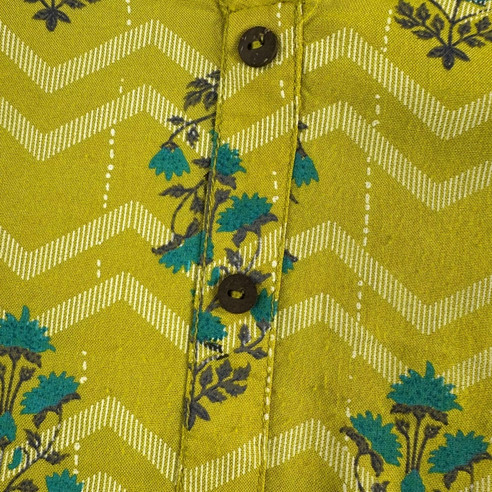 Avaasa Yellow Floral Chevron Kurti Tunic Dress XXL Lagenlook Roll Sleeve Boho - Picture 16 of 16